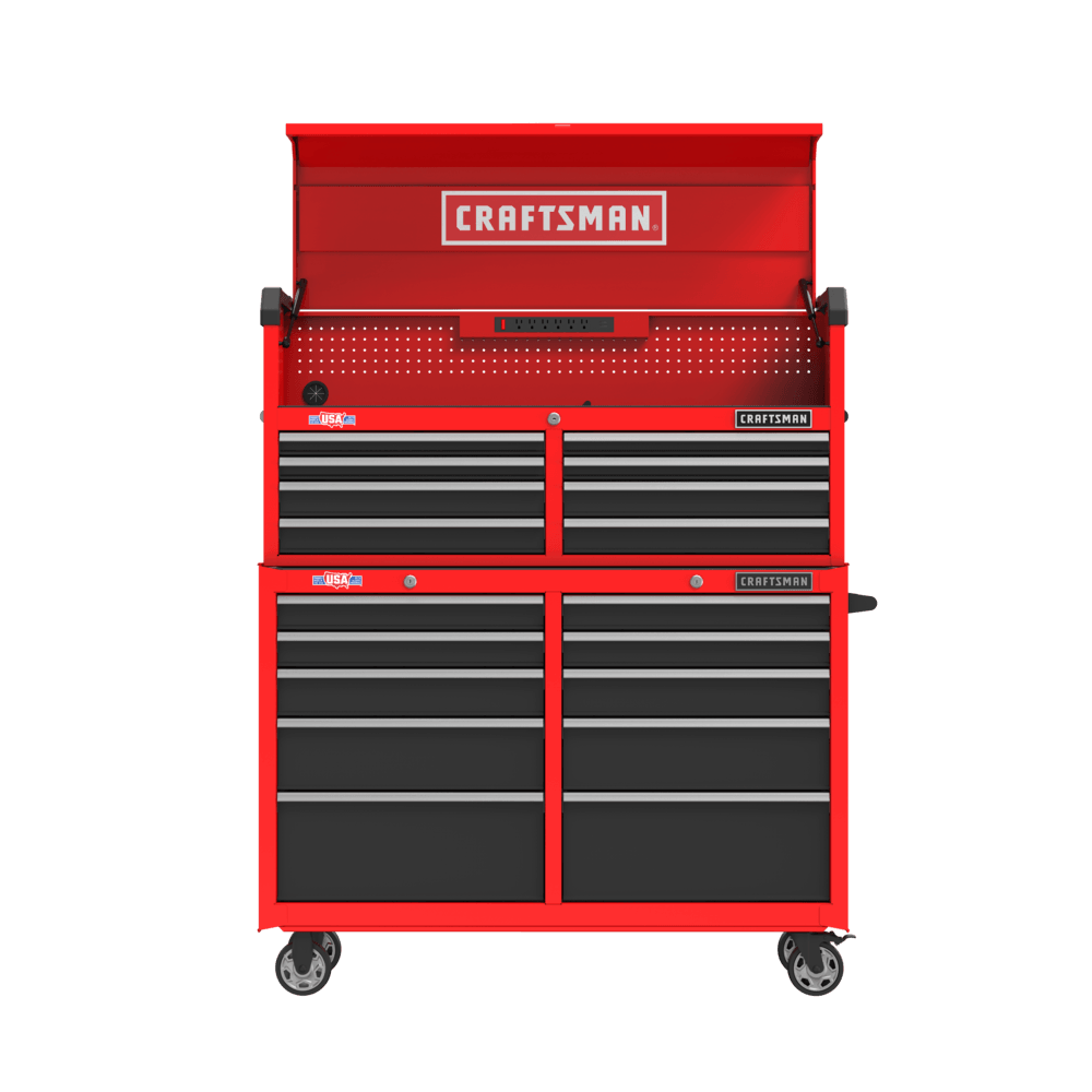 52 inch 10 drawer rolling tool cabinet with 10 drawer tool chest on top .