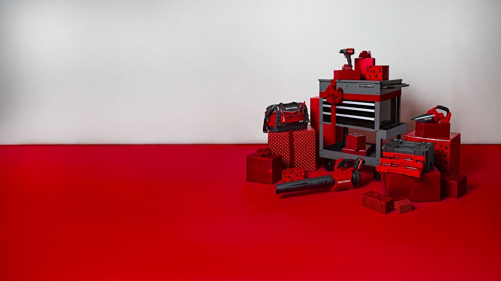 CRAFTSMAN hand tools, storage products, and outdoor products with holiday decorations all around